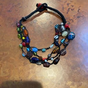 Glass Beaded necklace w/thick cloth chain!  Fabulous beads and craftsmanship!